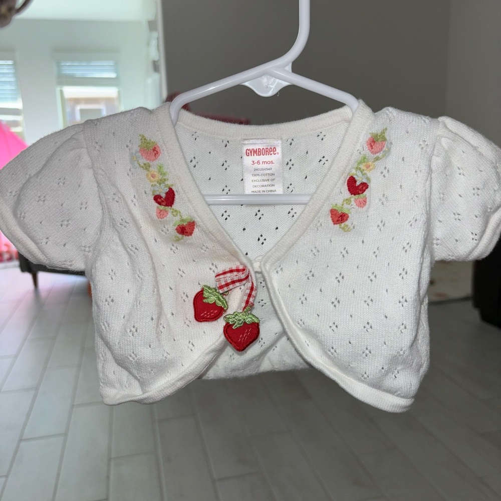 Gymboree White Baby Cardigan with Strawberry Embroidery